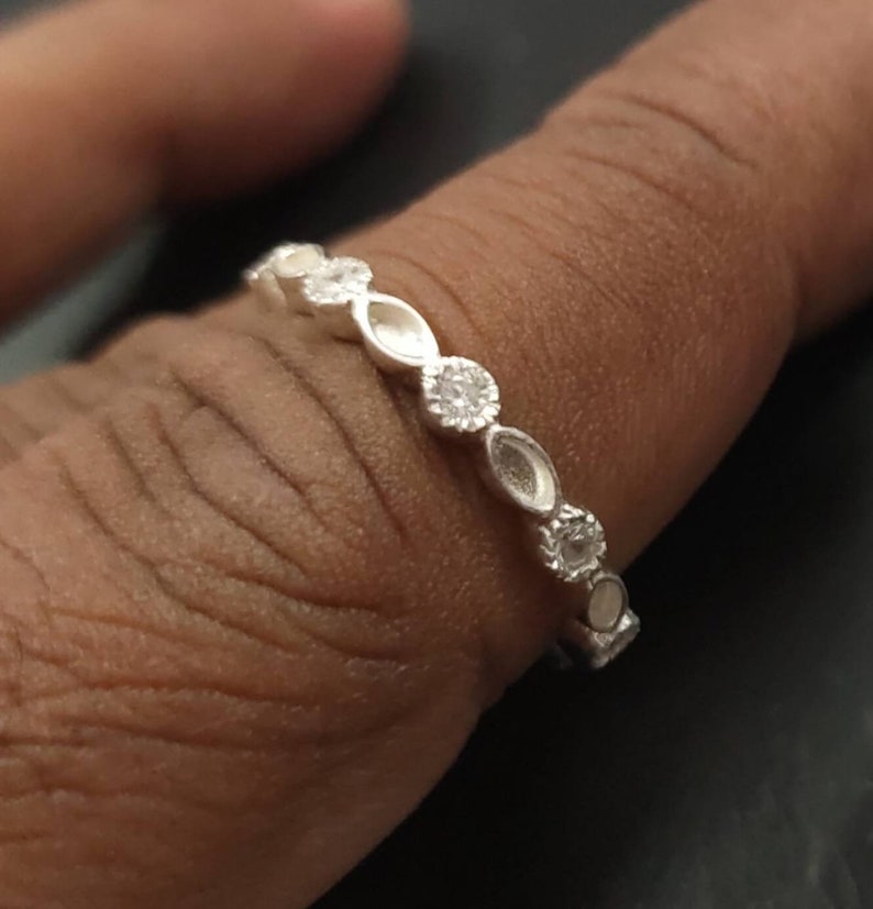 925 Sterling Solid Silver Marquise Blank Bezel with CZ Setted Ring, Good for Resin & Ashes Work. Any colour zircon available
