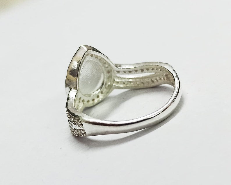 925 Sterling Solid Silver 6x8mm Pear Blank Bezel Ring with Beautiful Zircon Shank, Good for Resin & Ashes Work. Any Color Zircon Available