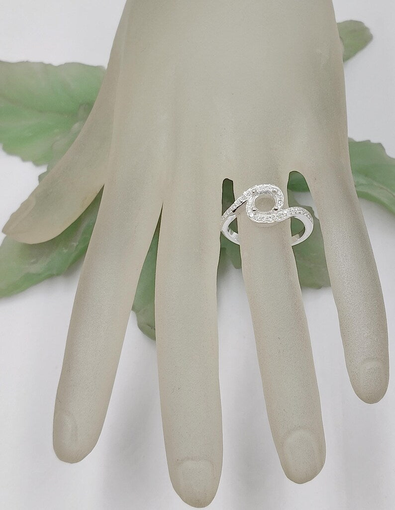 925 Sterling Solid Silver 6mm Round Shape Prong open back bezel Ring with zircon, Good for Resin Work. All color zircon available.