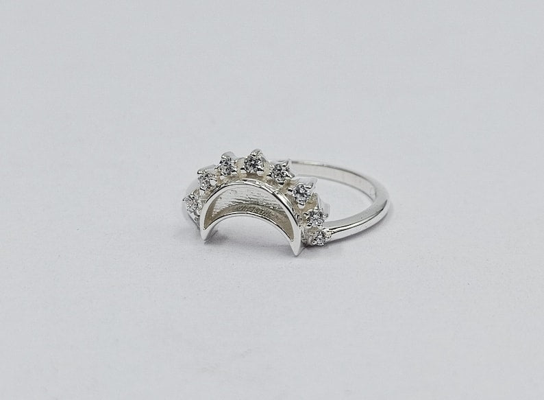 925 Sterling Solid Silver ring, 10mm Moon Shape Close back bezel Ring with zircon, Good for Resin Work. zircon colors available.