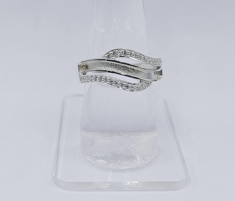 925 Sterling Solid Silver Designer Blank Channel Ring with zircon, Good for Resin & Ashes Work. All color zircon available.