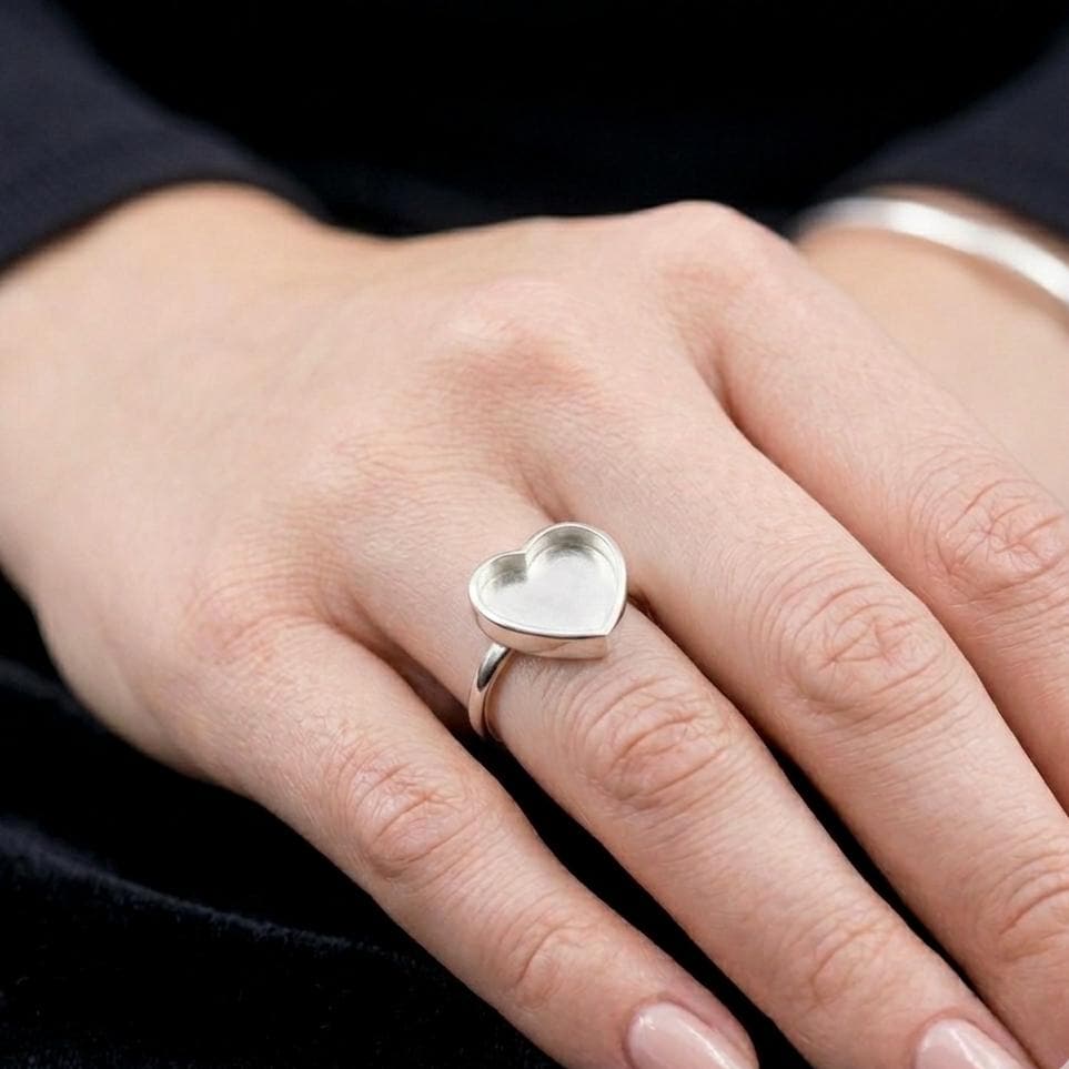 925 Sterling Silver Heart Blank Bezel Ring, DIY Keepsake, Resin, Ashes Work Memorial Settings