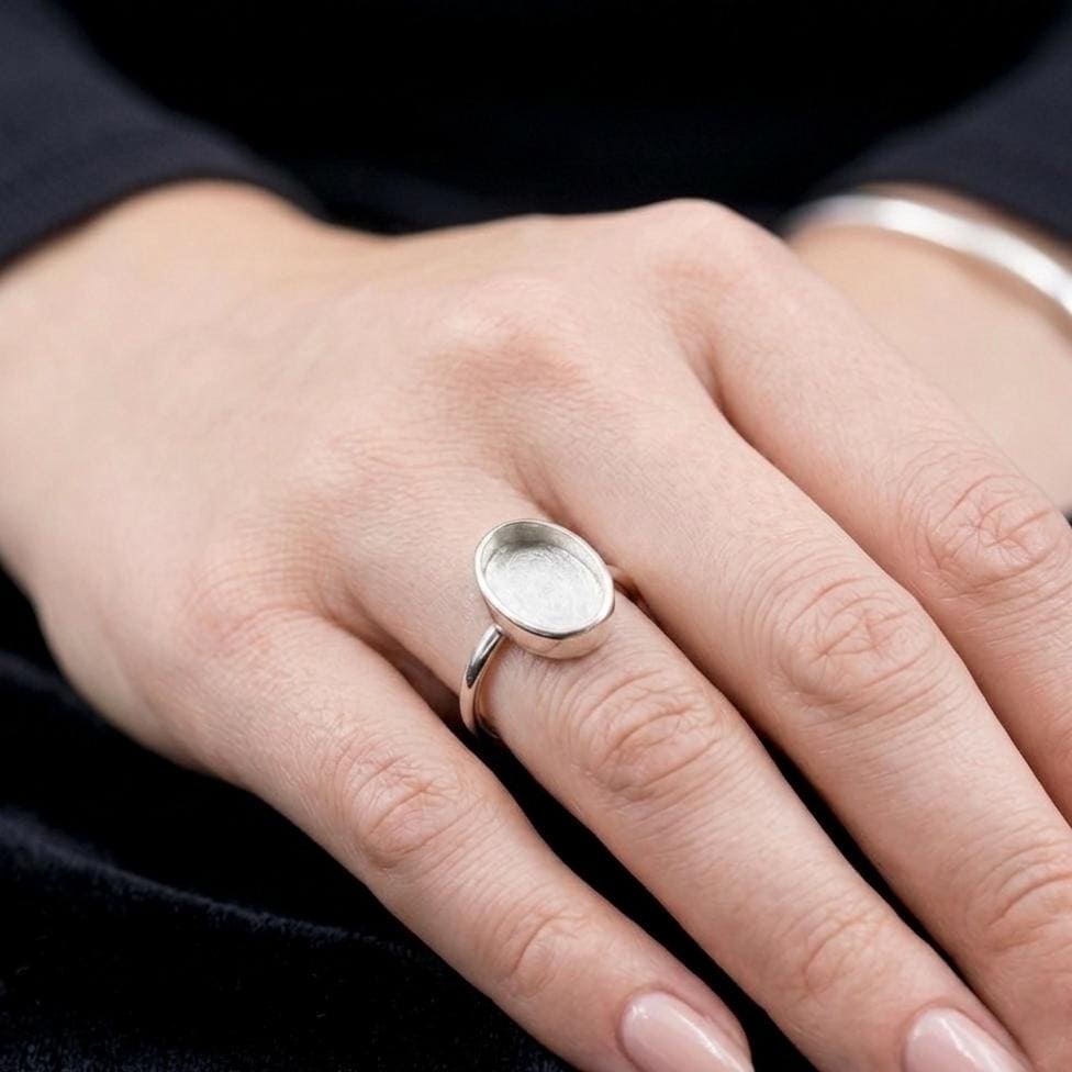 925 Sterling Silver Oval Blank Bezel Ring, DIY Keepsake, Resin, Ashes Work Memorial Settings