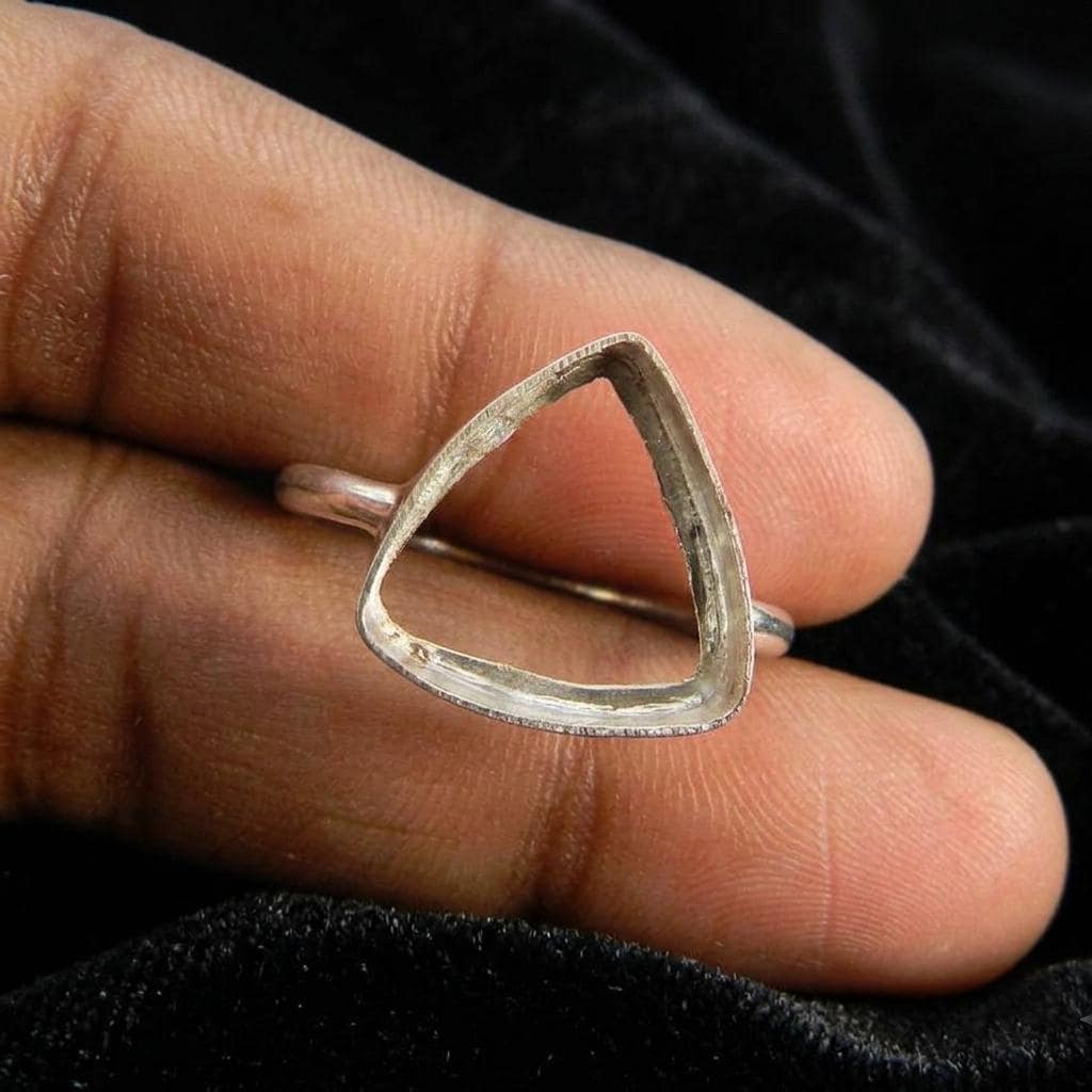 925 Sterling Silver Trillion Ring Collet: Blank Bezel Cup for Gemstone Setting