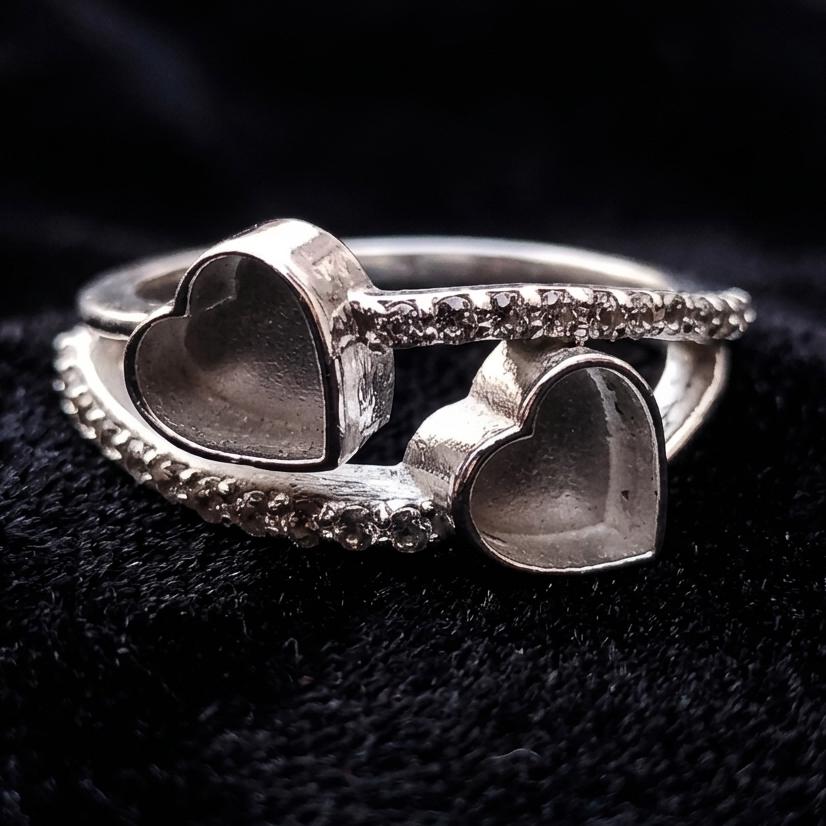 925 Sterling Solid Silver Heart Shape 6mm Blank Bezel with Zircon Setted Ring, Good for Stone, Resin & Ashes Work, Keepsake Breastmilk DIY