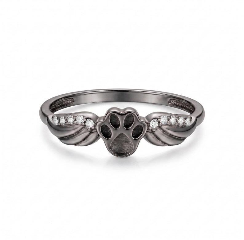 925 Sterling Solid Silver 8mm Dog Paw Blank Bezel Ring, Good for Crushed Opal, Inlay, Resin & Ashes Work, Keepsake DIY Crafts Animal Ring
