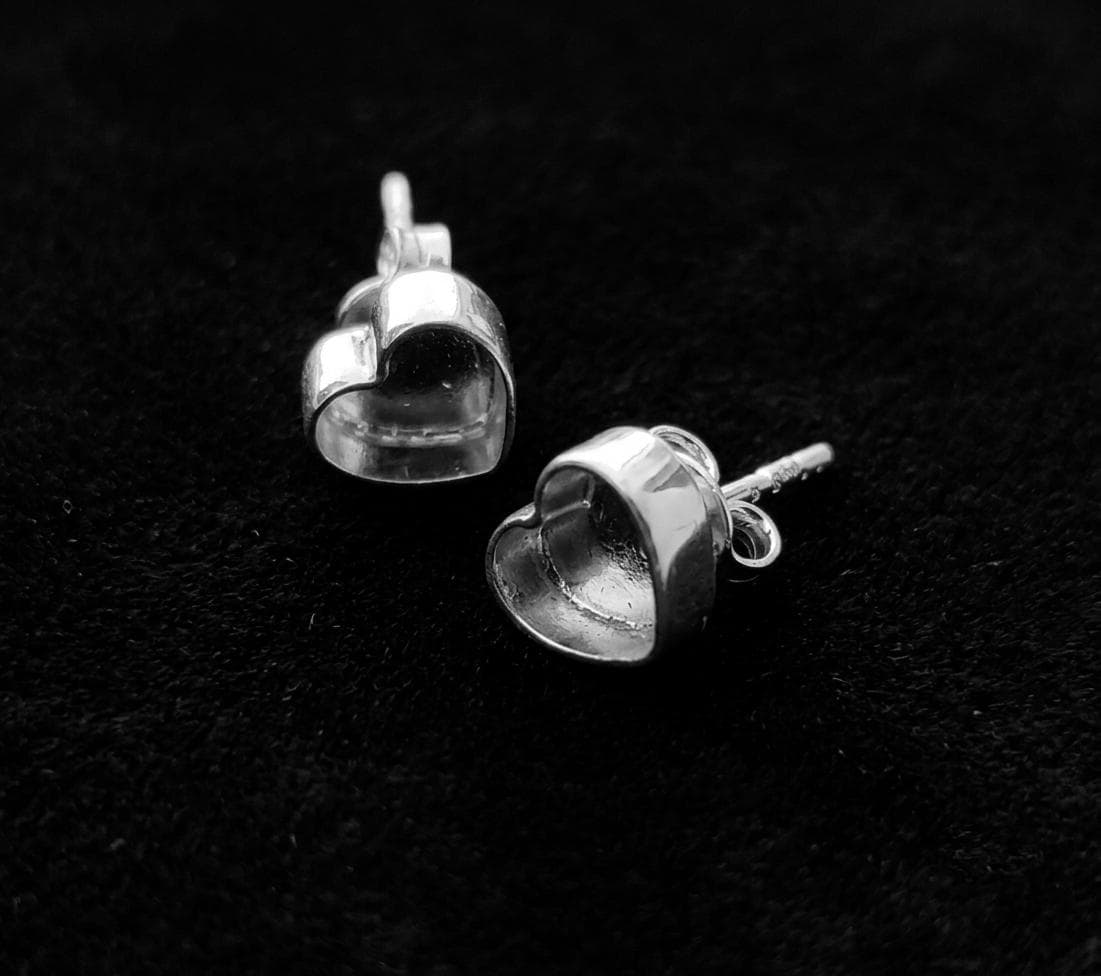 925 sterling silver Heart blank bezel cup Stud earring collet 5mm to 15mm round gemstone bezel cup earring metal casting, stud earring DIY