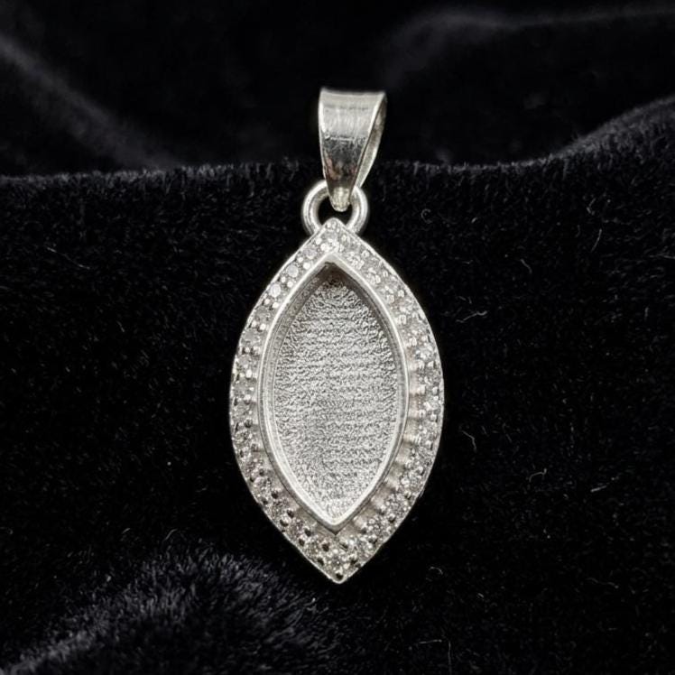 Marquise Shape 6x12mm Blank Bezel Pendant with CZ Setted, 925 Sterling Silver Pendant, Good for Resin & Ashes Work, Keepsake Jewelry Crafts