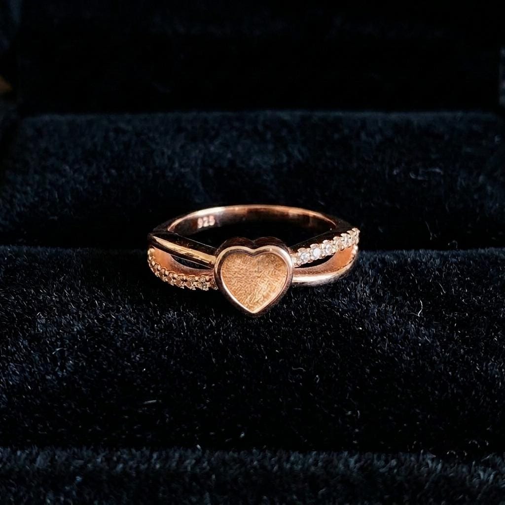 Heart Rose Gold Ring, 6x6mm Blank and Zircon Setted Ring, 925 Sterling Silver Designer Ring, Resin & Ashes Work, Breastmilk/Keepsake DIY