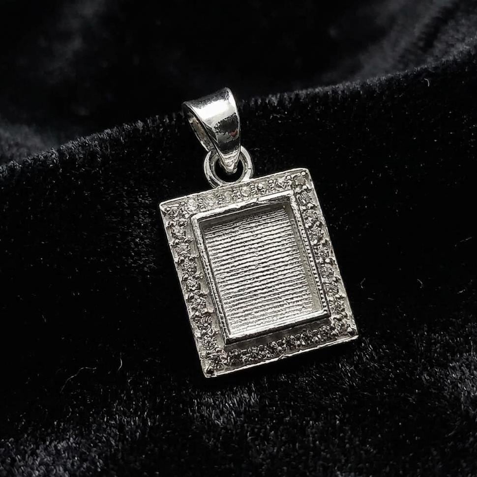 Rectangle Shape 8x10mm Blank Bezel Pendant with CZ Setted, 925 Sterling Silver Pendant, Good for Resin & Ashes Work, Keepsake Jewelry Crafts