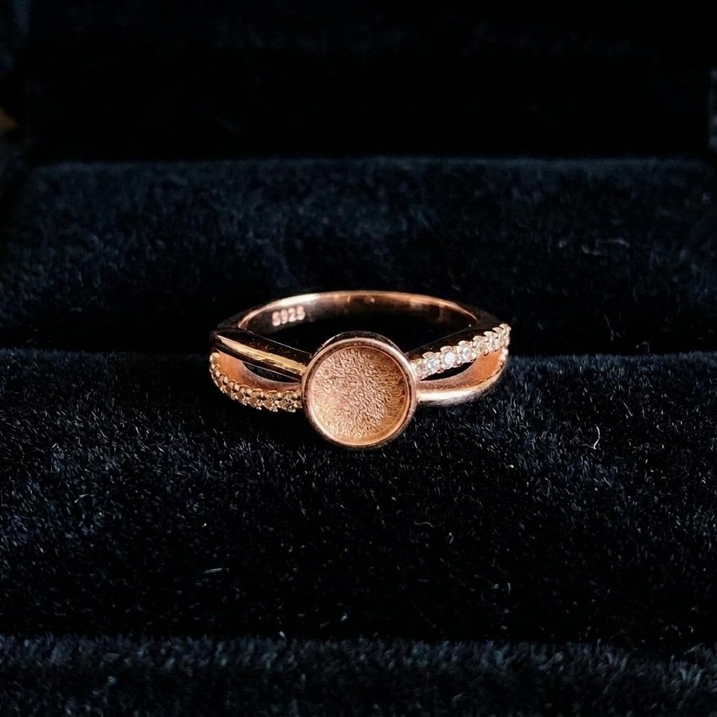 Round Rose Gold Ring, 6mm Blank and Zircon Setted Ring, 925 Sterling Silver Designer Ring, Resin & Ashes Work, Breastmilk/Keepsake DIY Craft