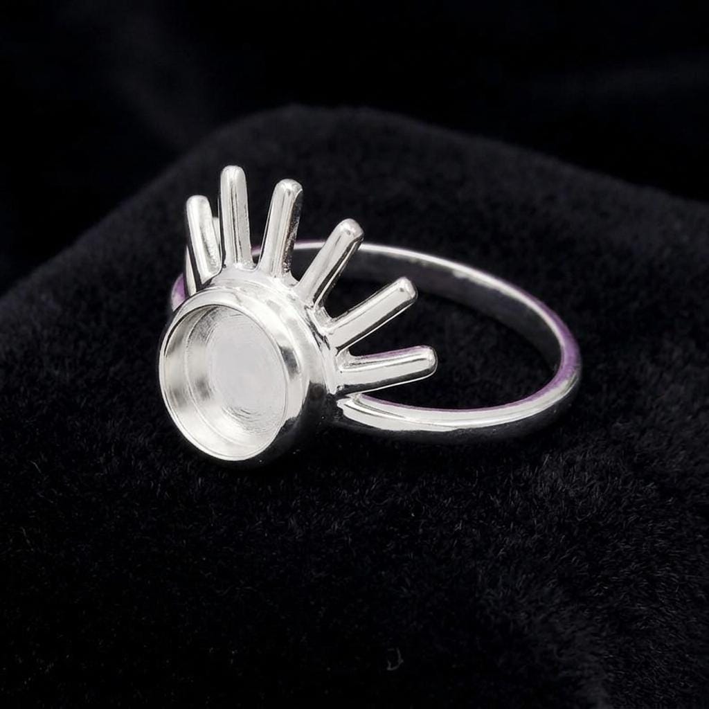 925 Sterling Silver, Round Blank Bezel, Rising Sun Design Celestial Ring, Good for Resin & Ashes Work, Breastmilk/Keepsake DIY, Gift for her