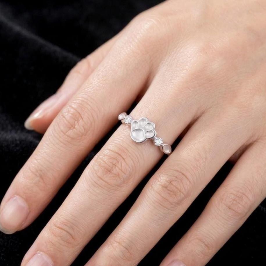 925 Sterling Solid Silver 8mm Dog Paw & Marquise Blank Bezel with CZ Setted Ring, Good for Resin Ashes Work, Keepsake/Breastmilk, DIY Crafts