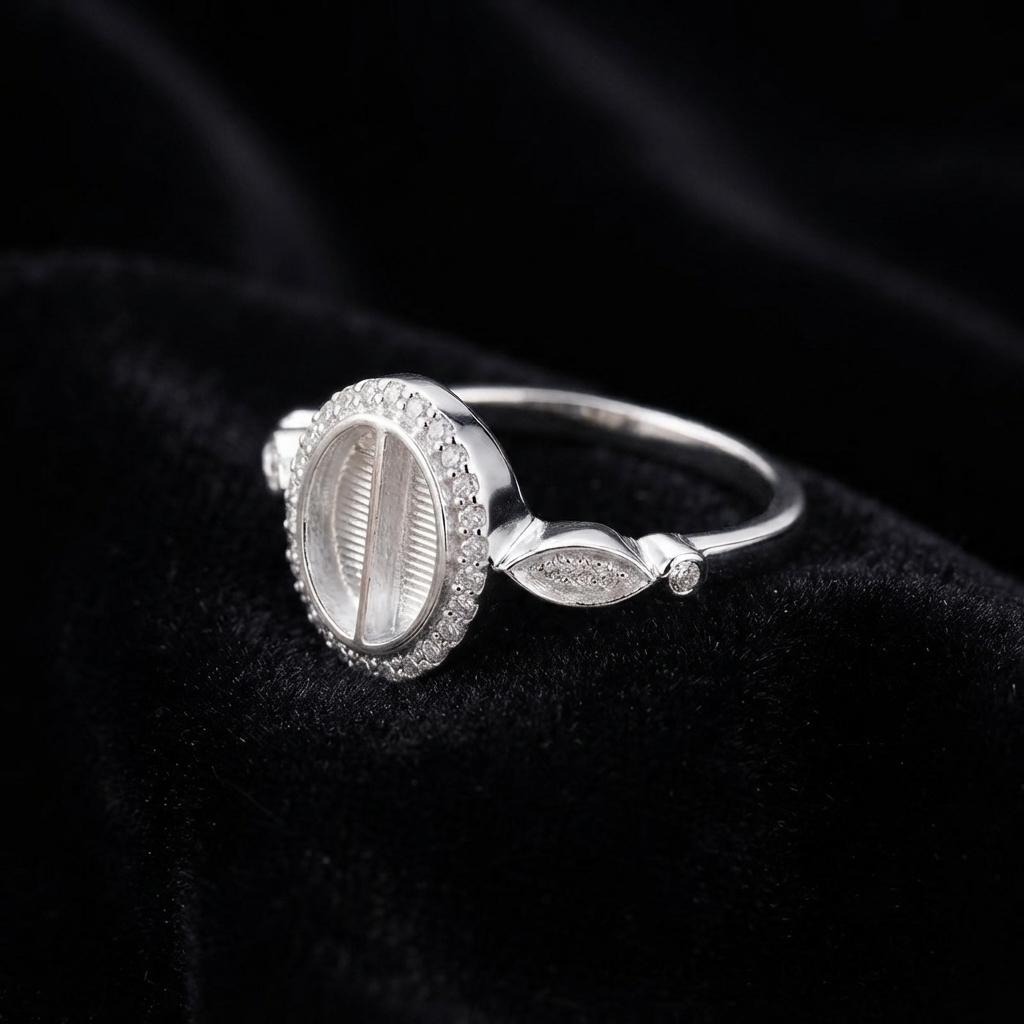 925 Sterling Solid Silver 8x6mm Oval Blank Bezel with CZ Setted, Good for Resin & Ashes Work Breastmilk DIY Crafts, Keepsake Memorial Ring