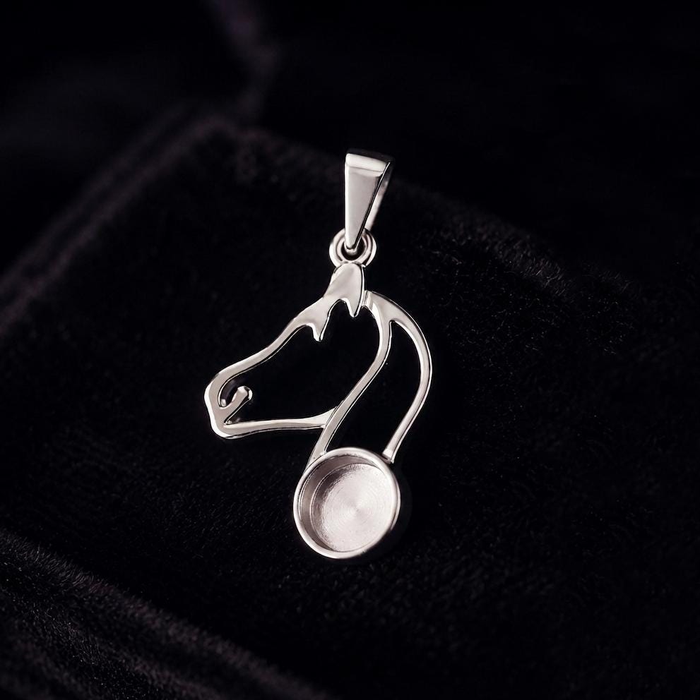 925 Sterling Silver Horse Face 6mm Round Blank Bezel, Lucky Pendant, Good for Horse Hair Resin & Ashes Work, Memorial Keepsake DIY Locket