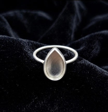 925 Sterling Silver 6x4mm to 20x15mm Pear Blank Bezel Ring DIY Crafts Settings Breastmilk/Keepsake, Good for Resin & Ashes Work, Handmade Memorial Ring
