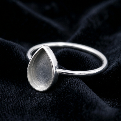 925 Sterling Silver 6x4mm to 20x15mm Pear Blank Bezel Ring DIY Crafts Settings Breastmilk/Keepsake, Good for Resin & Ashes Work, Handmade Memorial Ring