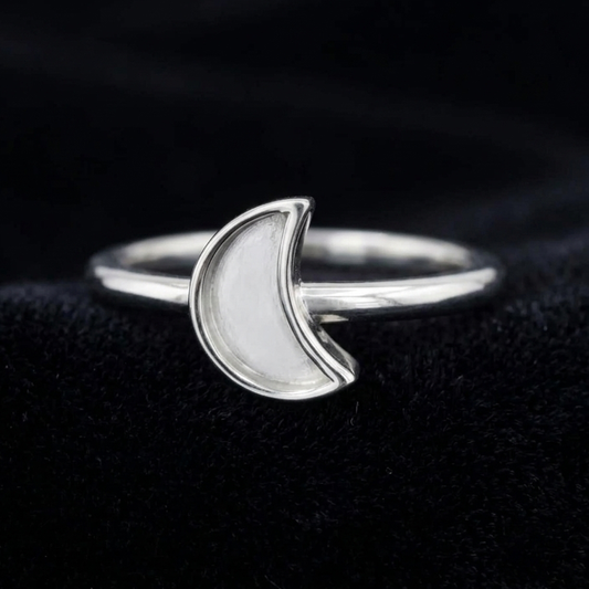 925 Sterling Silver, Crescent Half Moon Blank Bezel, Celestial Designer Ring, for Resin & Ashes Work, Breastmilk/Keepsake DIY, Gifts for her