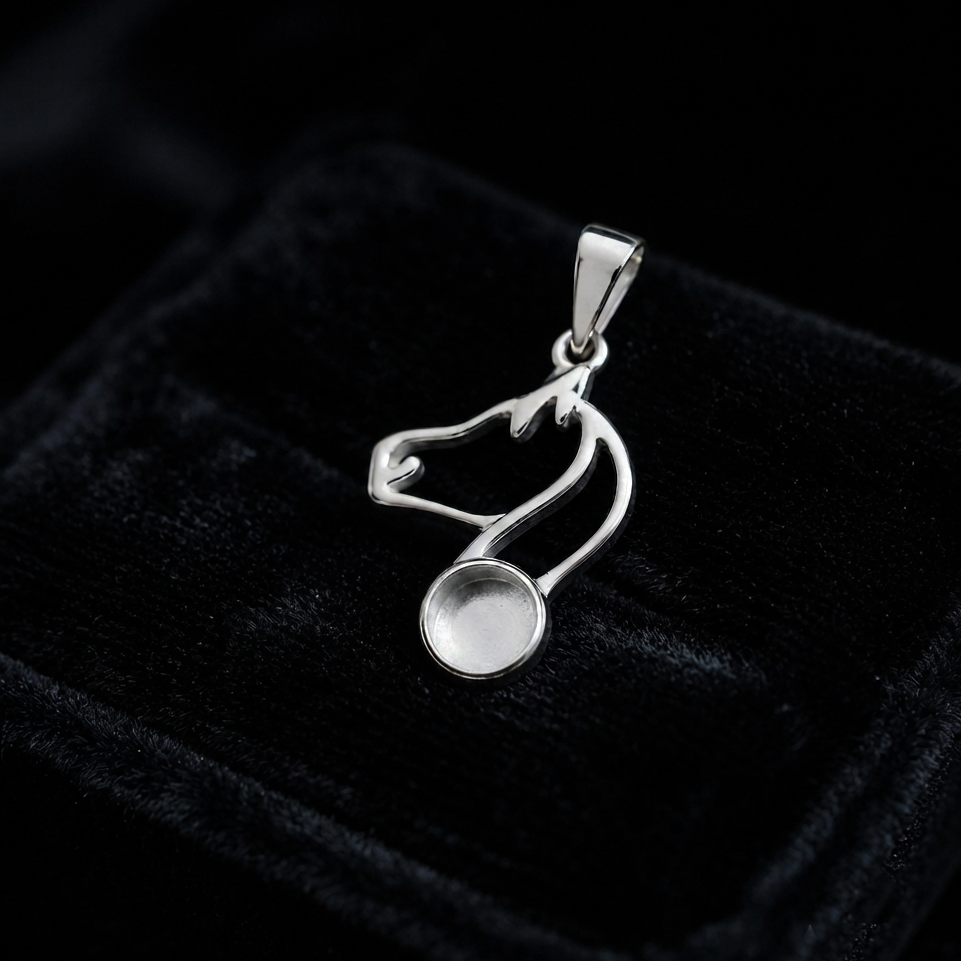 925 Sterling Silver Horse Face 6mm Round Blank Bezel, Lucky Pendant, Good for Horse Hair Resin & Ashes Work, Memorial Keepsake DIY Locket