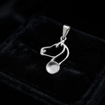 925 Sterling Silver Horse Face 6mm Round Blank Bezel, Lucky Pendant, Good for Horse Hair Resin & Ashes Work, Memorial Keepsake DIY Locket