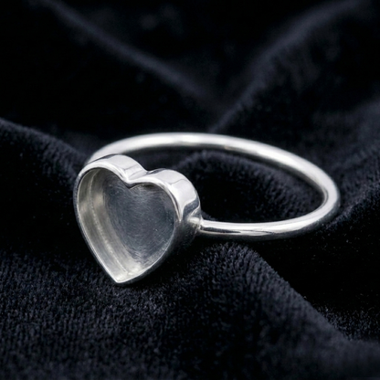 925 Sterling Silver 4mm to 25mm Heart Blank Bezel Ring DIY Settings Breastmilk/Keepsake, Good for Resin & Ashes Work, Handmade Memorial Ring