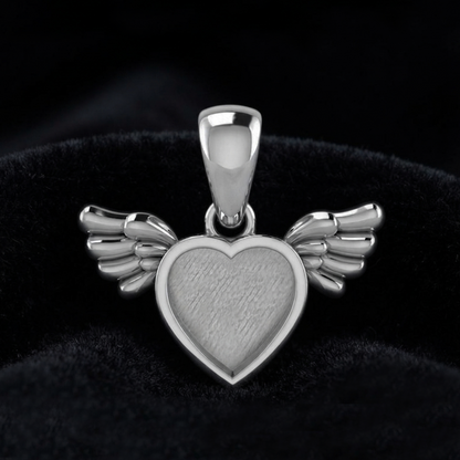 Angel Wings with Heart Shape Blank Bezel Pendant Setting, 925 Sterling Silver, Good for Resin & Ashes Work, Keepsake/Breastmilk DIY, Locket