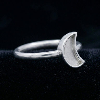 925 Sterling Silver, Crescent Half Moon Blank Bezel, Celestial Designer Ring, for Resin & Ashes Work, Breastmilk/Keepsake DIY, Gifts for her