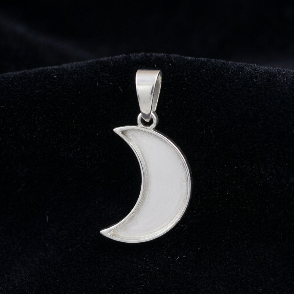 925 Sterling Silver Crescent Half Moon Blank Bezel Pendant Setting, Breastmilk Cremation/Keepsake, for Resin & Ashes, Celestial Memorial DIY