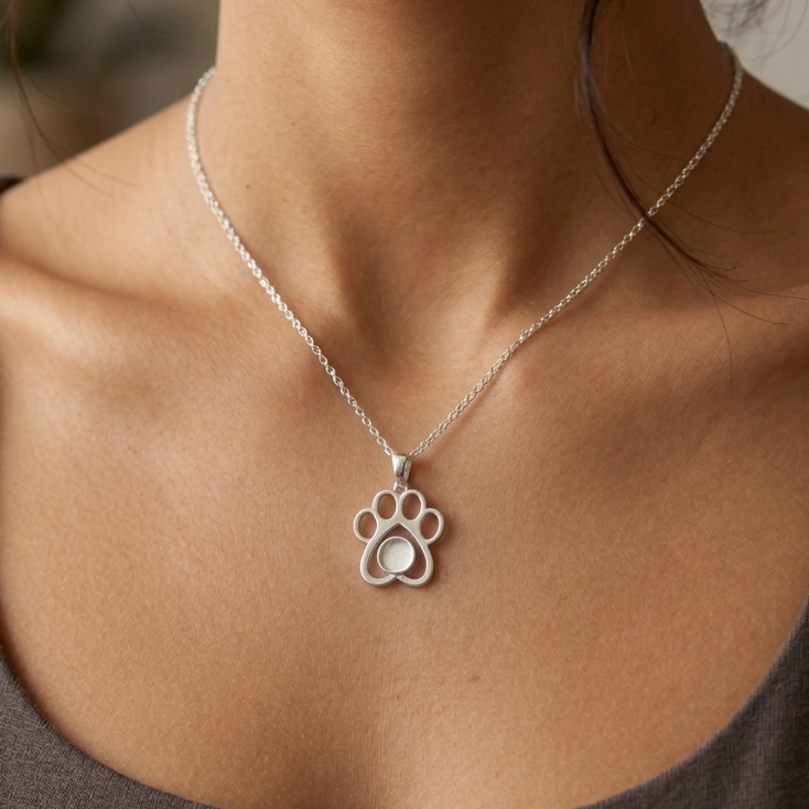 925 Sterling Silver Round 6mm Blank Bezel Pendant, Dog Paw Print Designs, Good for Resin & Ashes Work, Keepsake/Breastmilk DIY, Animal Lover