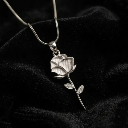 925 Sterling Silver Rose Flower Blank Bezel with CZ Setted Leaf Pendant Setting, Good for Resin & Ashes Work, Breastmilk/Keepsake, DIY Craft