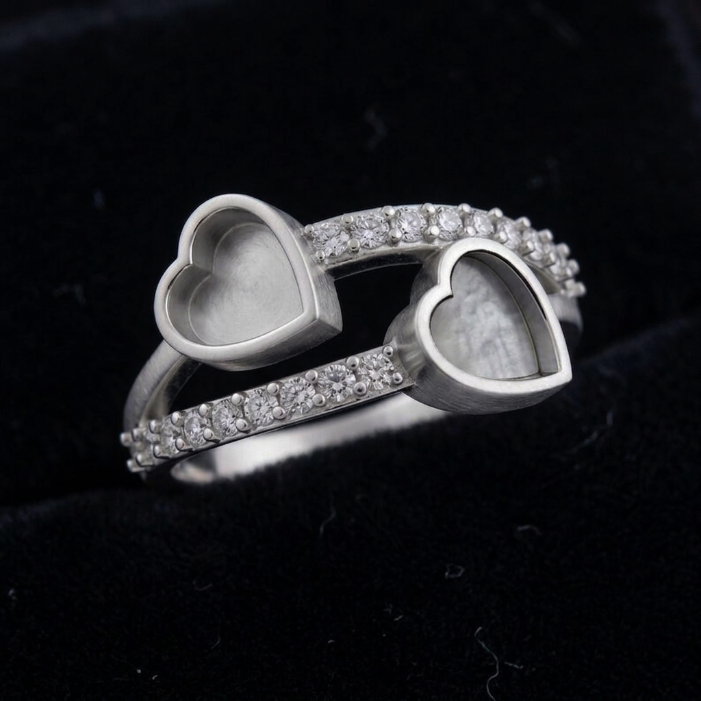 925 Sterling Solid Silver Heart Shape 6mm Blank Bezel with Zircon Setted Ring, Good for Stone, Resin & Ashes Work, Keepsake Breastmilk DIY