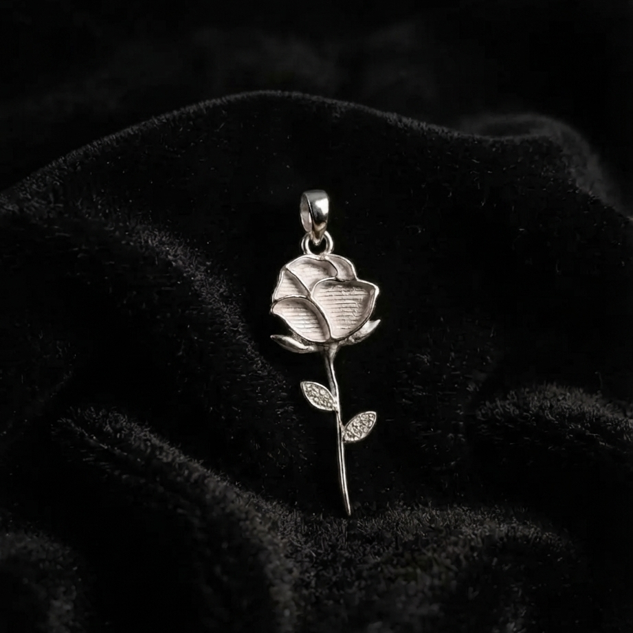 925 Sterling Silver Rose Flower Blank Bezel with CZ Setted Leaf Pendant Setting, Good for Resin & Ashes Work, Breastmilk/Keepsake, DIY Craft