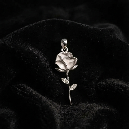 925 Sterling Silver Rose Flower Blank Bezel with CZ Setted Leaf Pendant Setting, Good for Resin & Ashes Work, Breastmilk/Keepsake, DIY Craft
