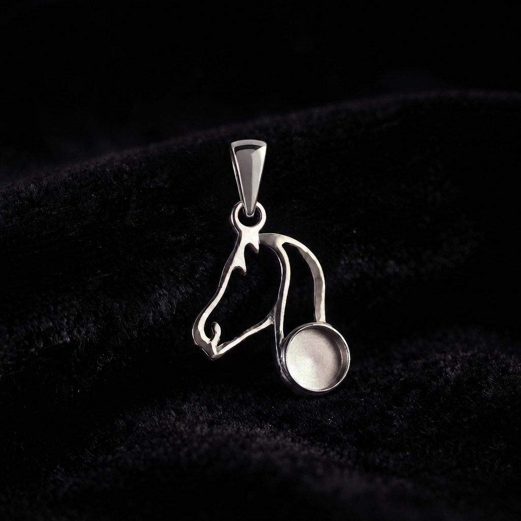 925 Sterling Silver Horse Face 6mm Round Blank Bezel, Lucky Pendant, Good for Horse Hair Resin & Ashes Work, Memorial Keepsake DIY Locket