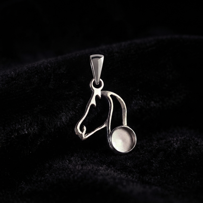 925 Sterling Silver Horse Face 6mm Round Blank Bezel, Lucky Pendant, Good for Horse Hair Resin & Ashes Work, Memorial Keepsake DIY Locket