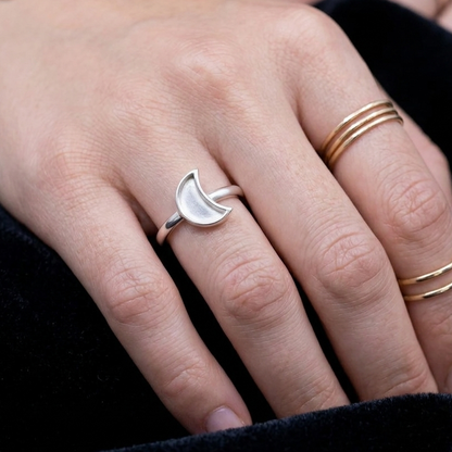 925 Sterling Silver, Crescent Half Moon Blank Bezel, Celestial Designer Ring, for Resin & Ashes Work, Breastmilk/Keepsake DIY, Gifts for her