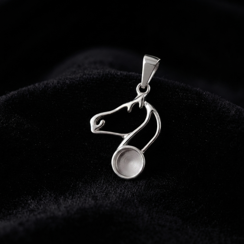 925 Sterling Silver Horse Face 6mm Round Blank Bezel, Lucky Pendant, Good for Horse Hair Resin & Ashes Work, Memorial Keepsake DIY Locket