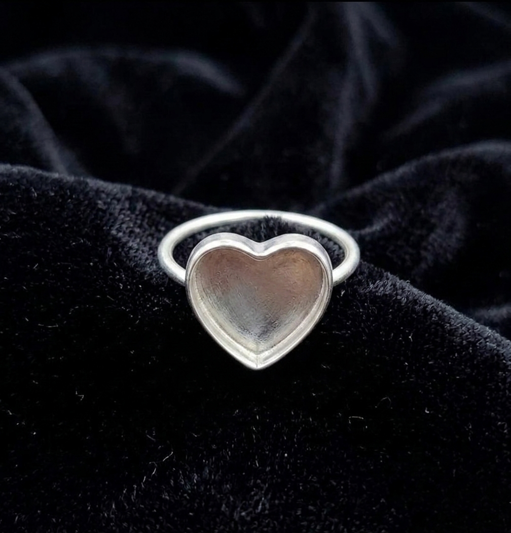 925 Sterling Silver 4mm to 25mm Heart Blank Bezel Ring DIY Settings Breastmilk/Keepsake, Good for Resin & Ashes Work, Handmade Memorial Ring