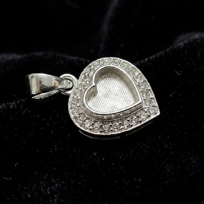 Heart Shape Blank Bezel Pendant with Zircon Setted, 925 Sterling Silver Pendant, Good for Resin & Ashes Work, Memorial Jewellery Crafts