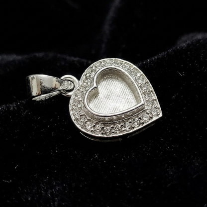 Heart Shape Blank Bezel Pendant with Zircon Setted, 925 Sterling Silver Pendant, Good for Resin & Ashes Work, Memorial Jewellery Crafts