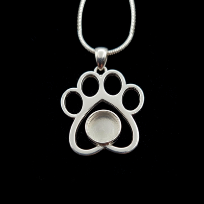 925 Sterling Silver Round 6mm Blank Bezel Pendant, Dog Paw Print Designs, Good for Resin & Ashes Work, Keepsake/Breastmilk DIY, Animal Lover
