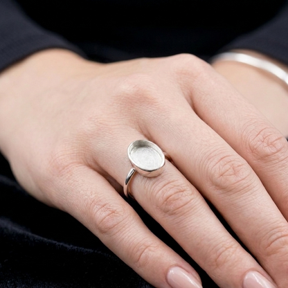 925 Sterling Silver 6x4mm to 20x15mm Oval Blank Bezel Ring DIY Crafts Settings Breastmilk/Keepsake, Good for Resin & Ashes Work, Handmade Memorial Ring