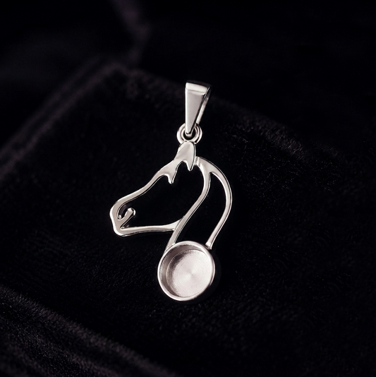 925 Sterling Silver Horse Face 6mm Round Blank Bezel, Lucky Pendant, Good for Horse Hair Resin & Ashes Work, Memorial Keepsake DIY Locket