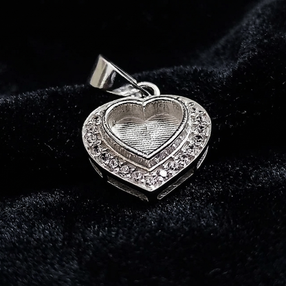 Heart Shape Blank Bezel Pendant with Zircon Setted, 925 Sterling Silver Pendant, Good for Resin & Ashes Work, Memorial Jewellery Crafts