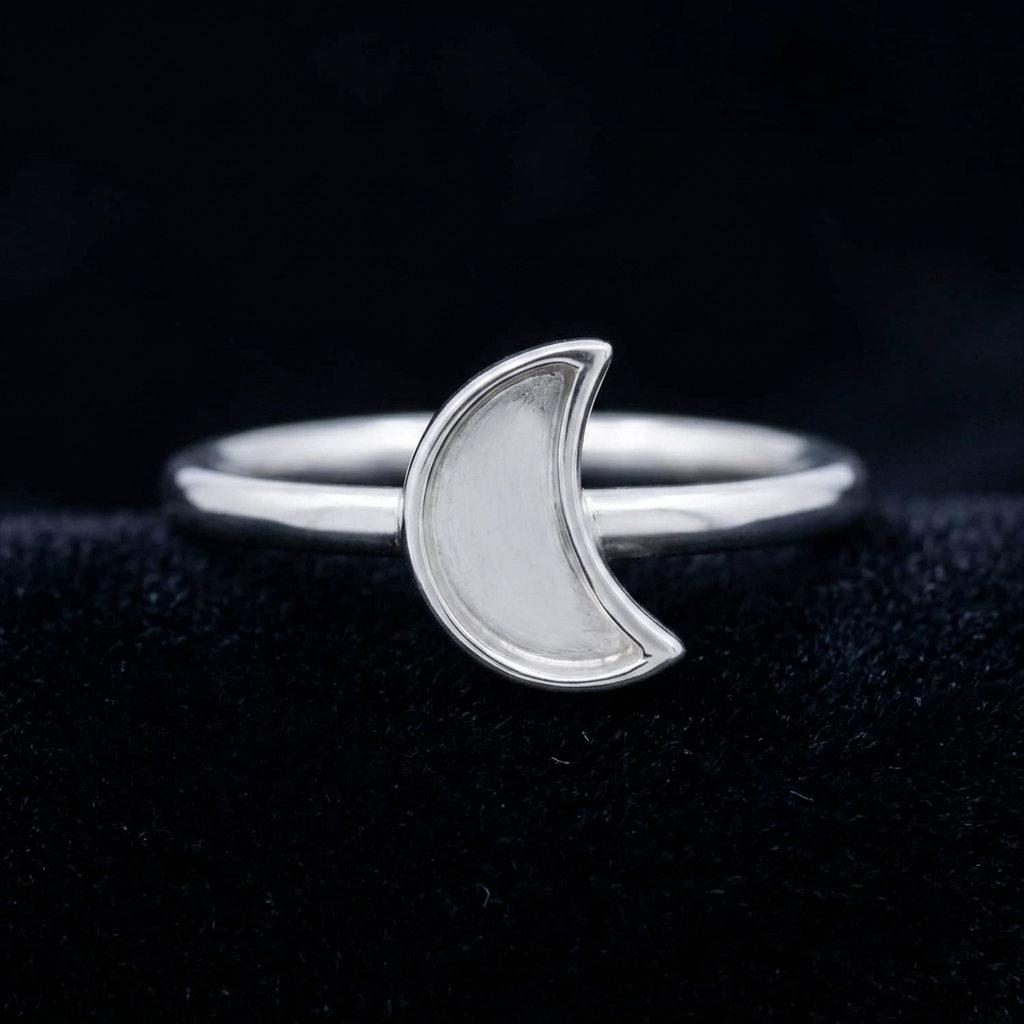 925 Sterling Silver, Crescent Half Moon Blank Bezel, Celestial Designer Ring, for Resin & Ashes Work, Breastmilk/Keepsake DIY, Gifts for her