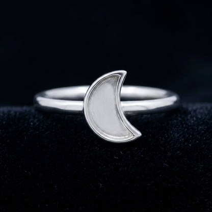 925 Sterling Silver, Crescent Half Moon Blank Bezel, Celestial Designer Ring, for Resin & Ashes Work, Breastmilk/Keepsake DIY, Gifts for her