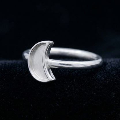 925 Sterling Silver, Crescent Half Moon Blank Bezel, Celestial Designer Ring, for Resin & Ashes Work, Breastmilk/Keepsake DIY, Gifts for her