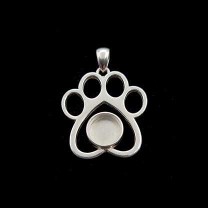 925 Sterling Silver Round 6mm Blank Bezel Pendant, Dog Paw Print Designs, Good for Resin & Ashes Work, Keepsake/Breastmilk DIY, Animal Lover