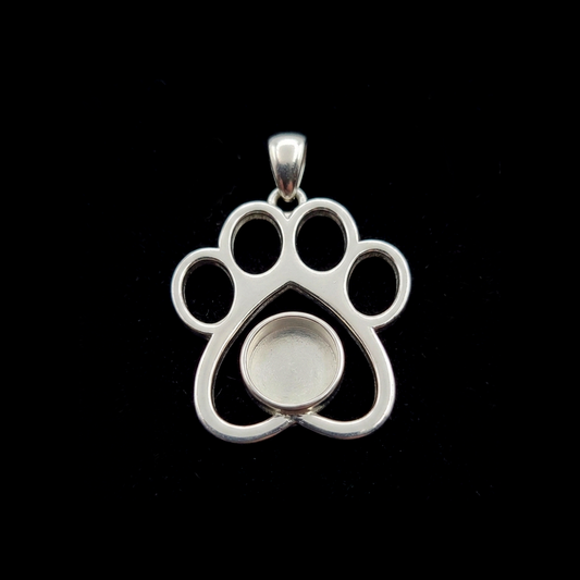 925 Sterling Silver Round 6mm Blank Bezel Pendant, Dog Paw Print Designs, Good for Resin & Ashes Work, Keepsake/Breastmilk DIY, Animal Lover