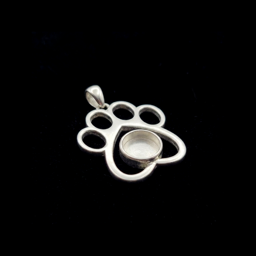 925 Sterling Silver Round 6mm Blank Bezel Pendant, Dog Paw Print Designs, Good for Resin & Ashes Work, Keepsake/Breastmilk DIY, Animal Lover